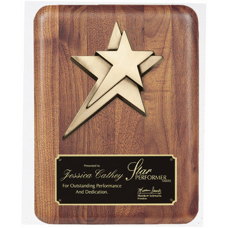 Walnut plaque With Bronze Star