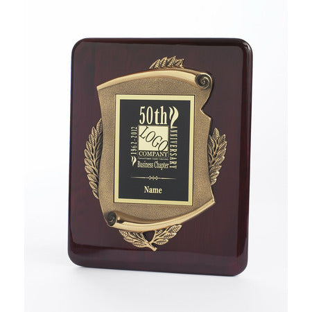 Rosewood Plaque With Bronze Scroll